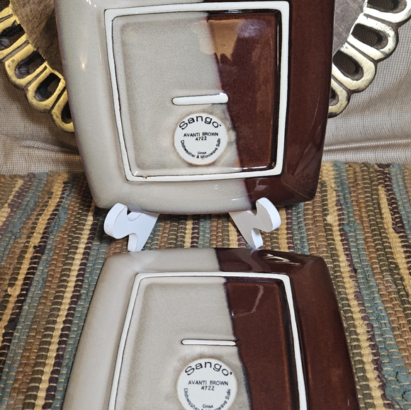 Retired Sango glazed stoneware Avanti Brown 8" square salad plates 4722 Set of 2 - Picture 6 of 8